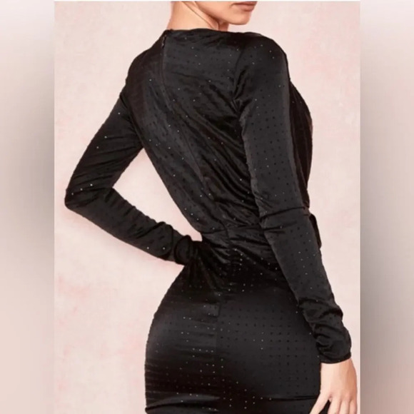 House of CB Tatja Deep V Crystal Studded Mini Dress Black Size Small - Picture 3 of 12